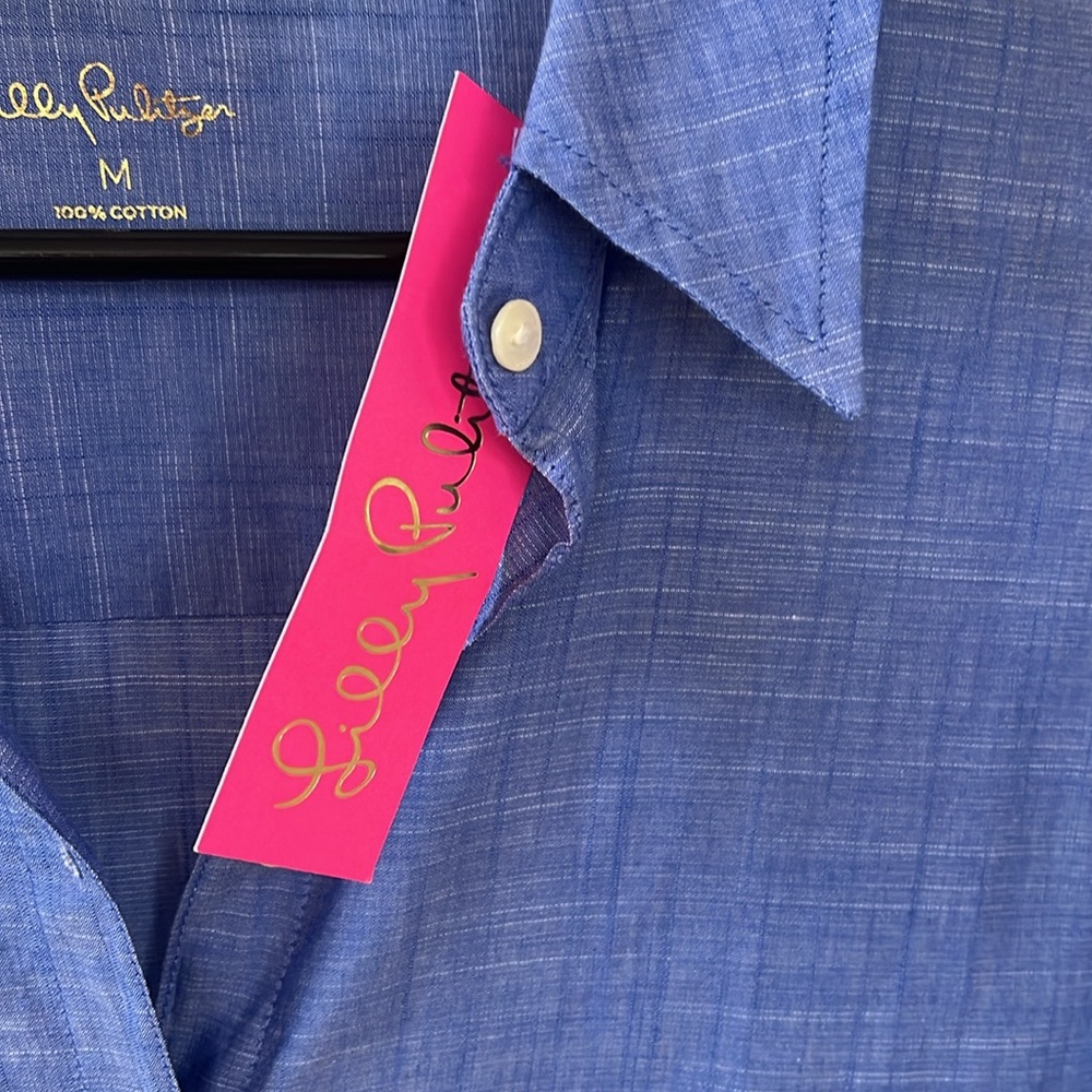 Lilly Pulitzer Blue Button-Down Peplum Shirt - Picture 4 of 7